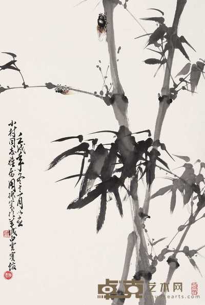 周振环 竹蝉图 镜心 67×45cm